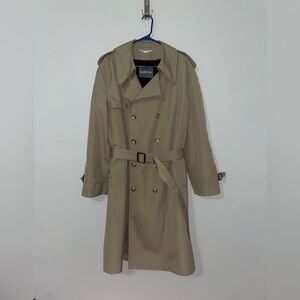 Vintage Savile Row Mens Trench Coat Belted Fur Lining Khaki Sz 46